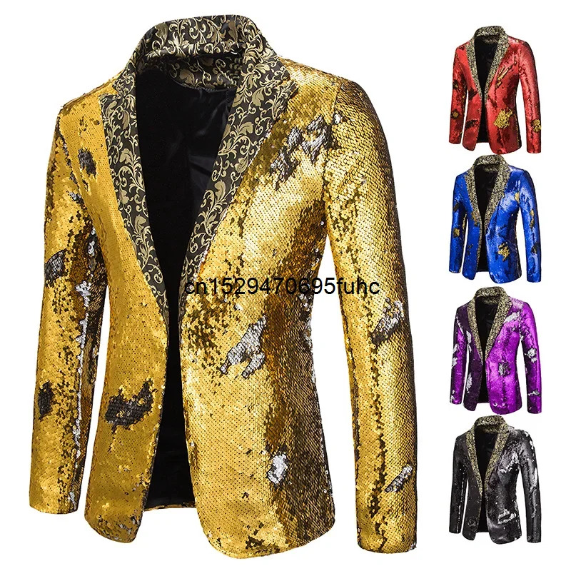 Men'S Grooming Club - 2025 aaa Blazer Glänzende Pailletten Schal