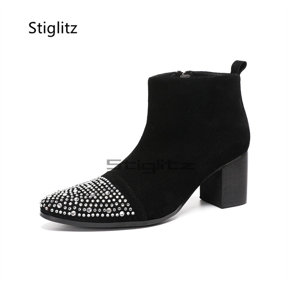 Men Grooming Usa - Strassbesetzte Chelsea-Stiefel mit spitzer Zehenpartie für