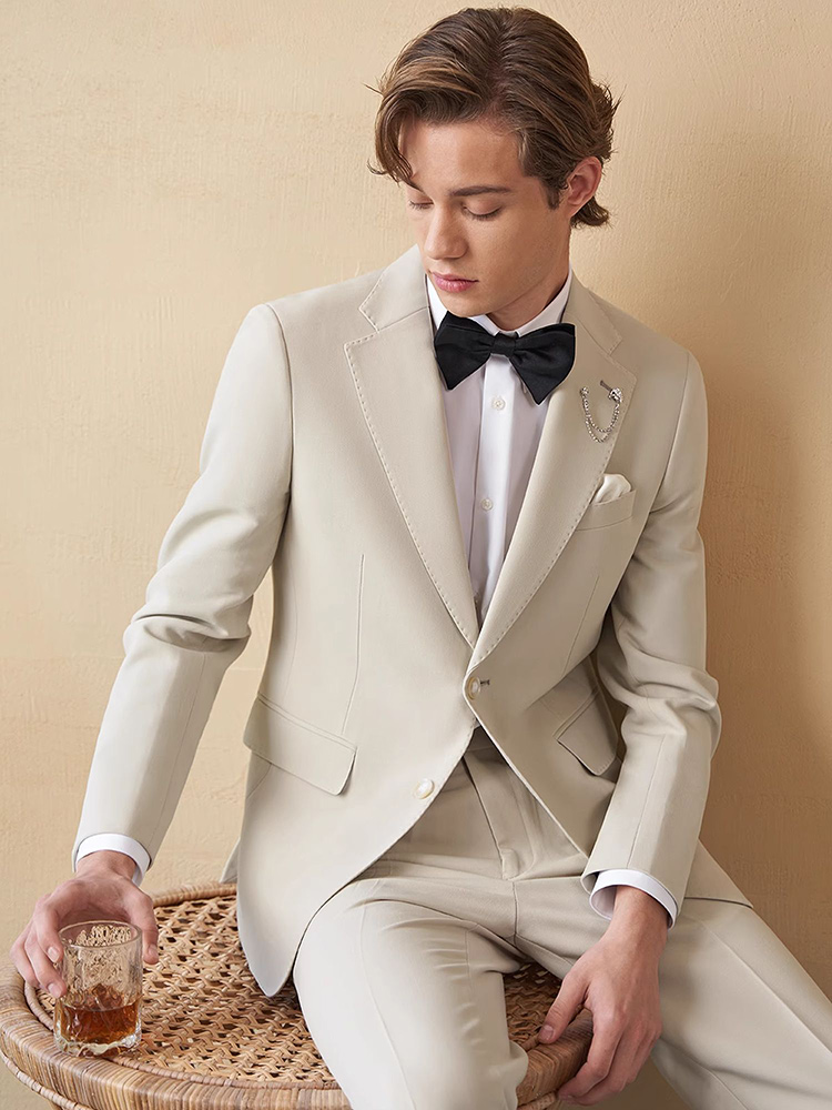 Young Men'S Grooming - Herrenanzüge Set Luxus Beige Khaki Blazer